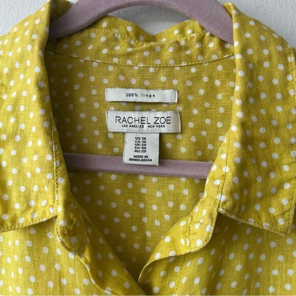 Rachel Zoe Yellow and White Polka Dot Linen Shirt - Picture 2 of 9